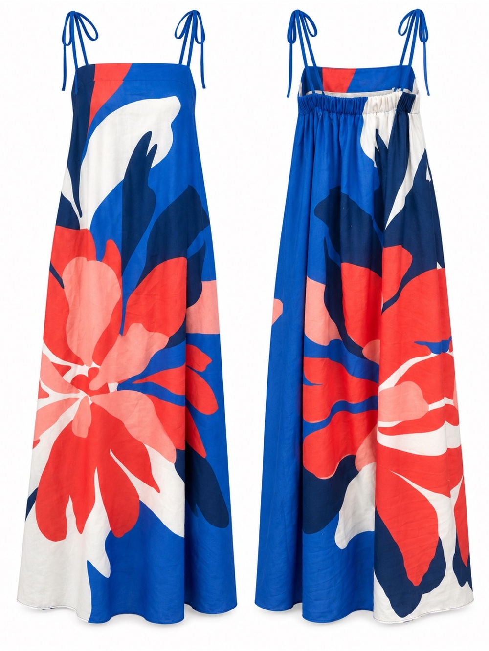 XS EUC Vici Blue Floral Tie-Shoulder Maxi Dress